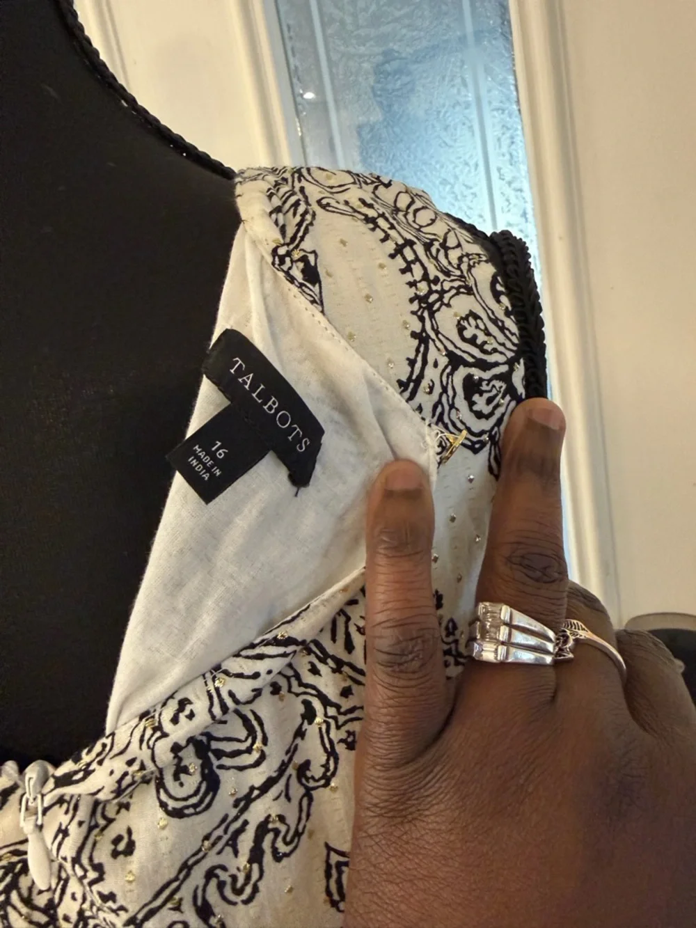 Talbots Black and White Paisley-Print Sleeveless Midi Dress - Picture 6 of 7